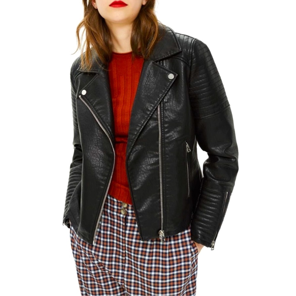 Topshop Rosa Leather Biker Jacket Size 6
